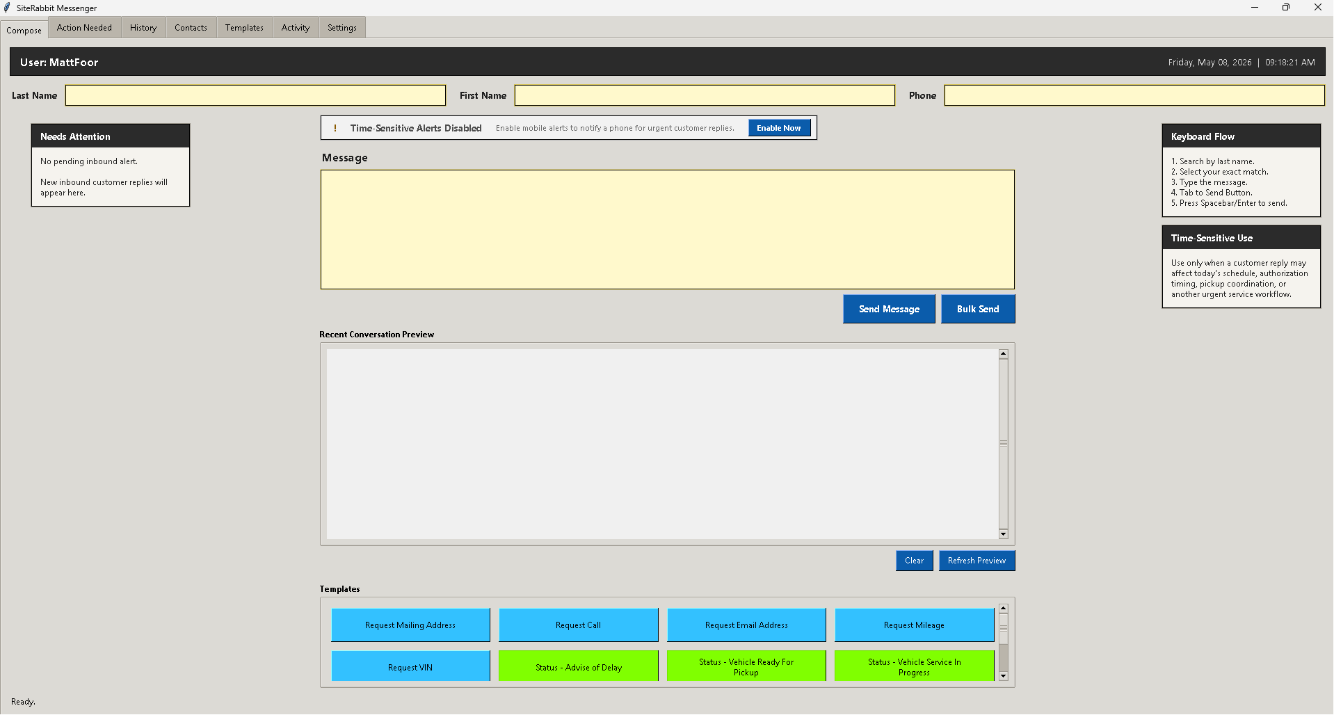 Compose screen in Service Rabbit Messenger.