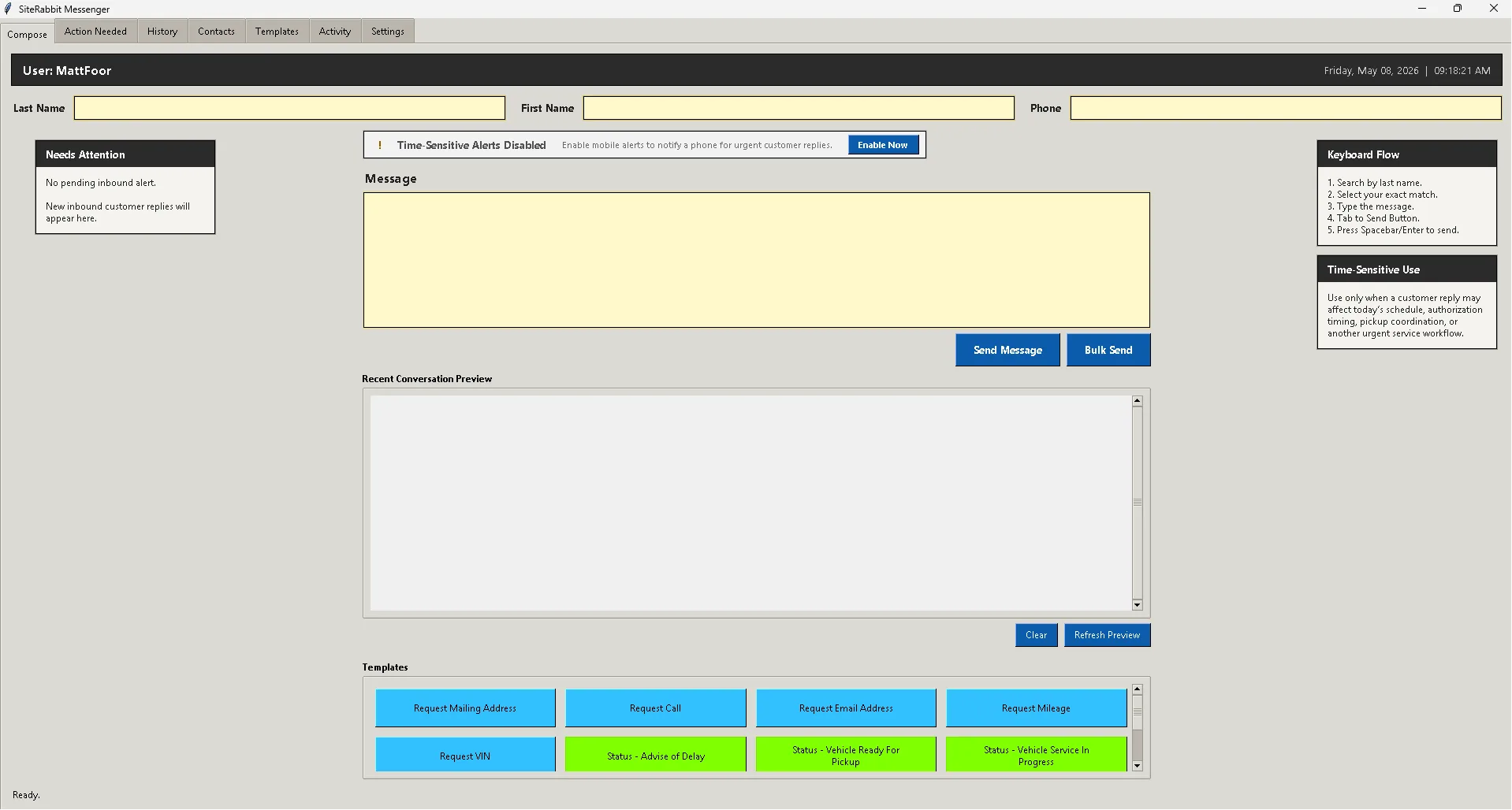 Compose screen in Service Rabbit Messenger.