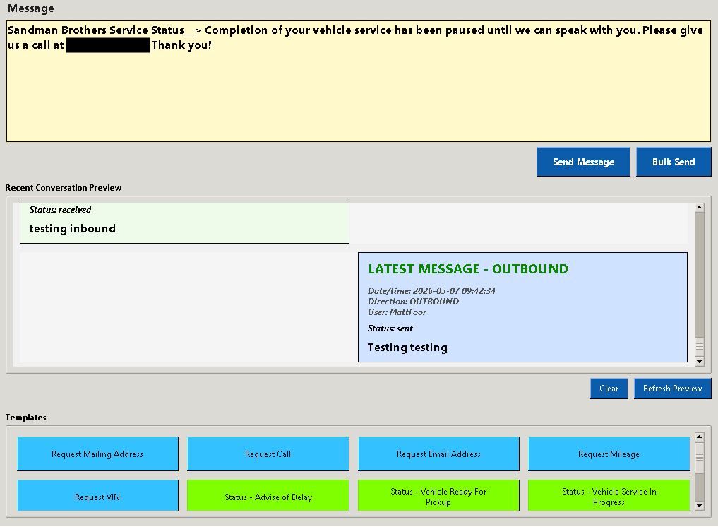 Recent conversation preview screen.
