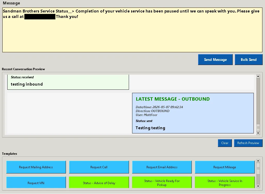 Recent conversation preview screen.